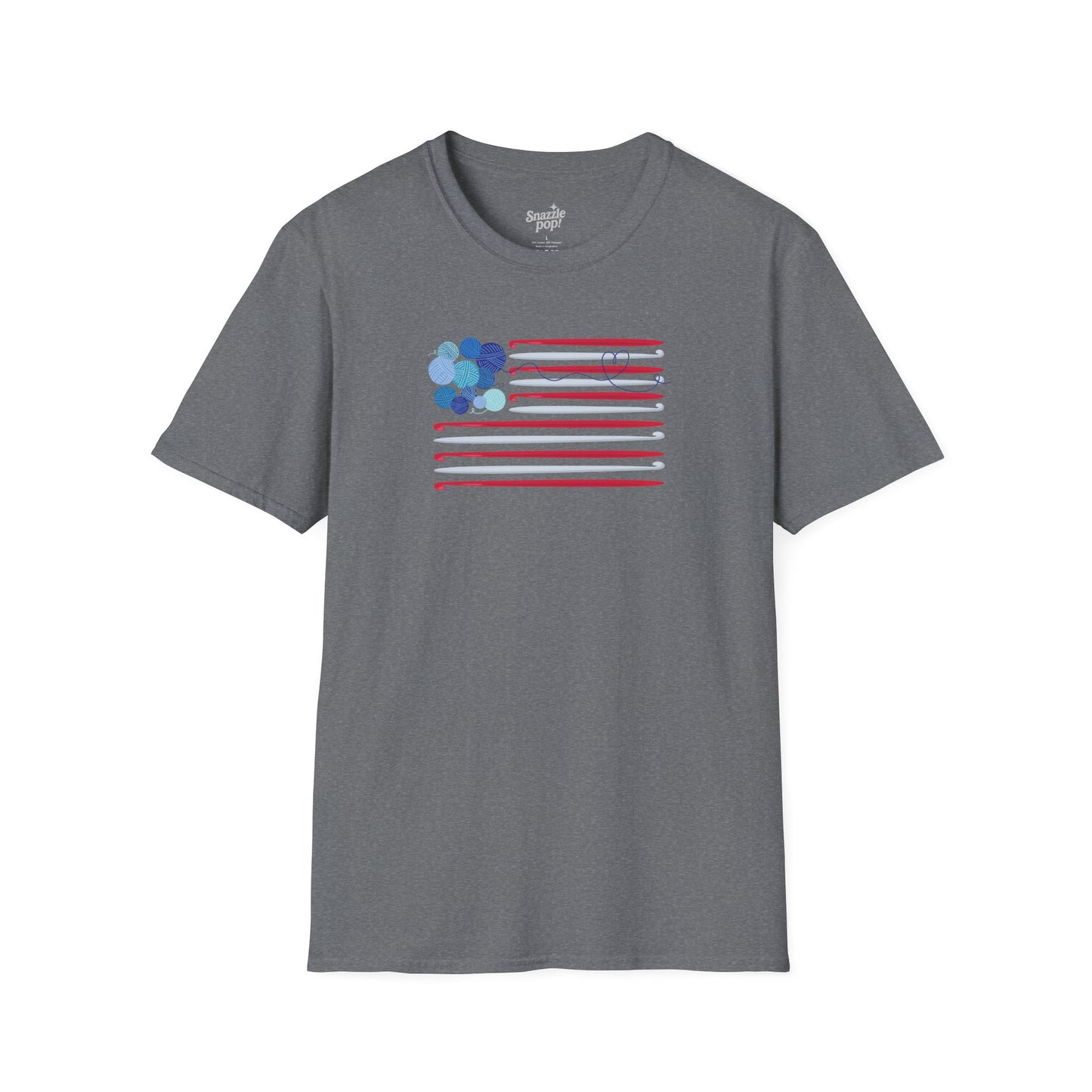 Hooked on Freedom T-shirt - Unisex Softstyle Patriotic Tee - Crochet T-shirt  (Inclusive Sizing: XS - 5X)