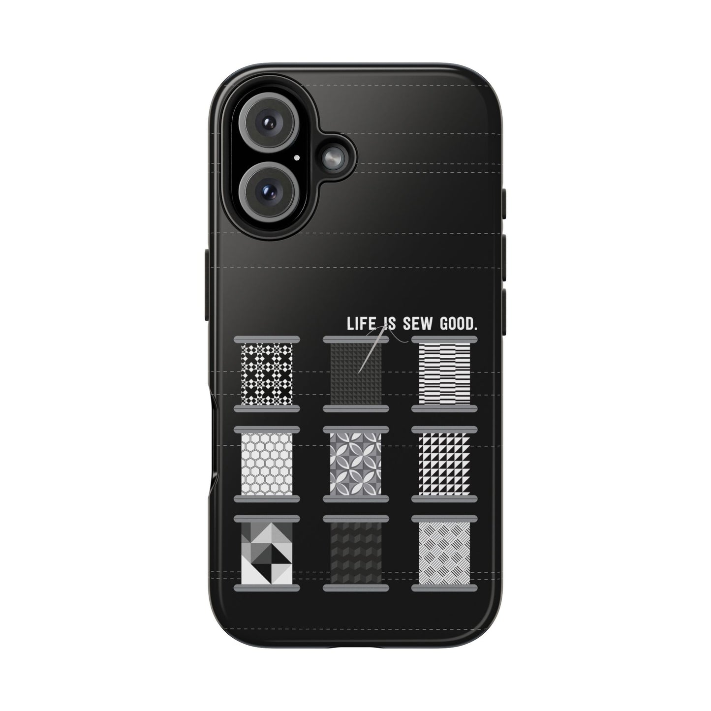Life is SEW Good Phone Case - Black & White Spool Pattern Phone Case - Modern Quilt Pattern Phone Case (35 Phone Options for iPhone & Samsung)