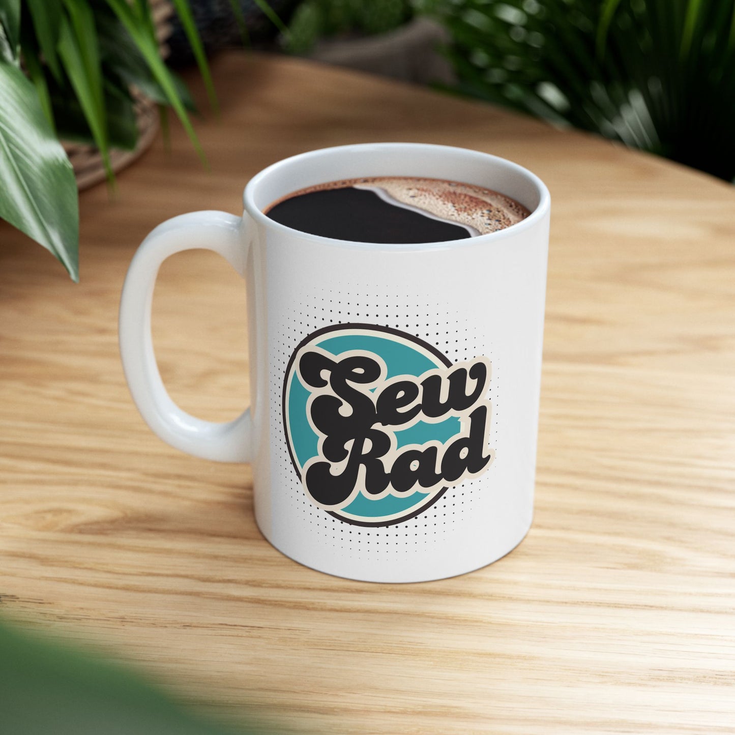 SEW RAD 11 oz. Mug - White - Sewing Friend Gift - Sewing Coffee Mug - Retro 80's Coffee Mug - Vintage-Inspired Sewing Mug