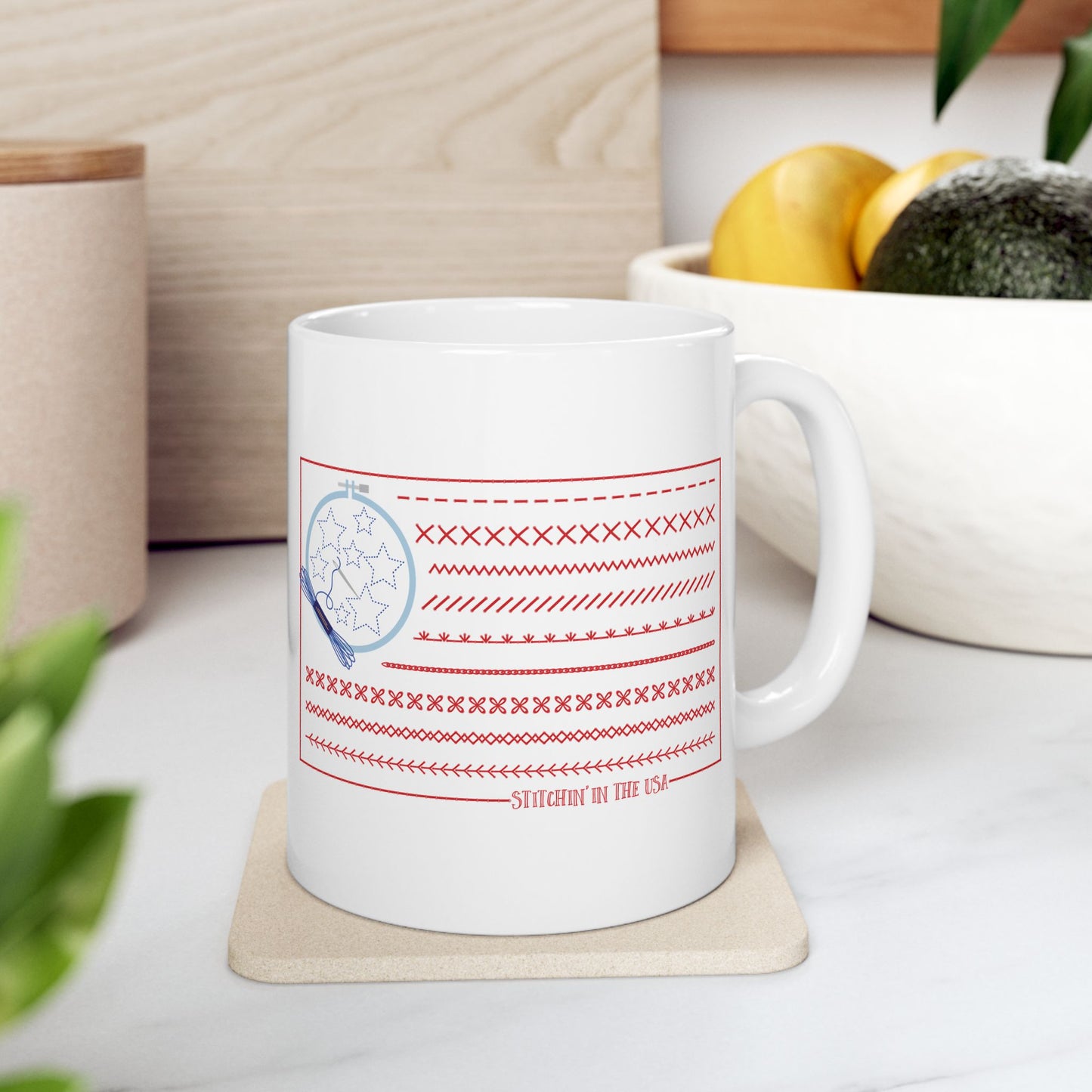 Stitchin' in the USA! 11 oz. Mug - White