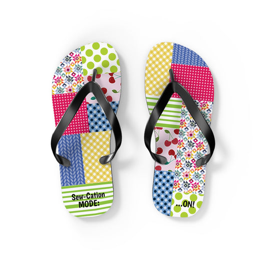 Sewing Themed Flip Flops - Sew-Cation Mode for Craft Lovers, Summer Footwear, Beachwear, Vacation Sandals, Fun Gift for Crafters, Quilt Retreat Gift, Sewing Retreat