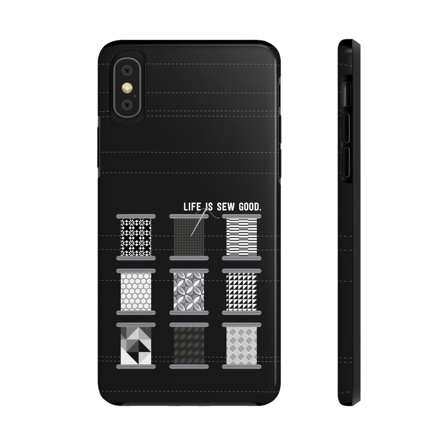 Life is SEW Good Phone Case - Black & White Spool Pattern Phone Case - Modern Quilt Pattern Phone Case (35 Phone Options for iPhone & Samsung)