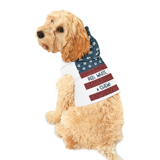 Red, White, & CHEW! Vintage Patriotic Dog HOODIE (Pet Sizes XXS - 2XL) or the Most Pawtriotic Pup on the Block! 🇺🇸🐾
