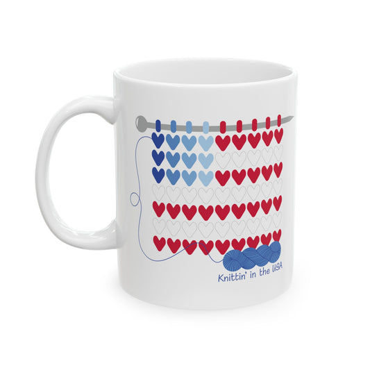 Knittin' in the USA! 11 oz. Mug - White