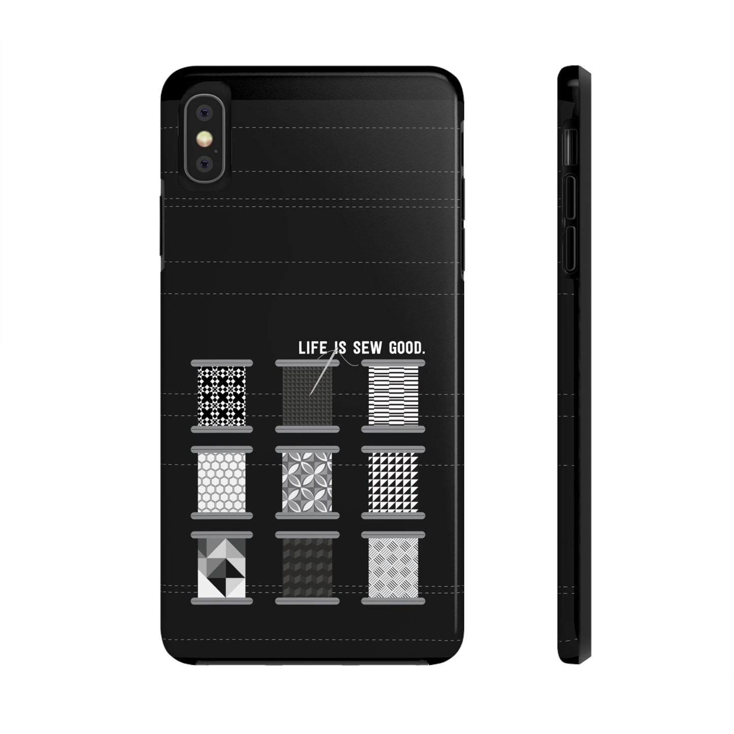 Life is SEW Good Phone Case - Black & White Spool Pattern Phone Case - Modern Quilt Pattern Phone Case (35 Phone Options for iPhone & Samsung)