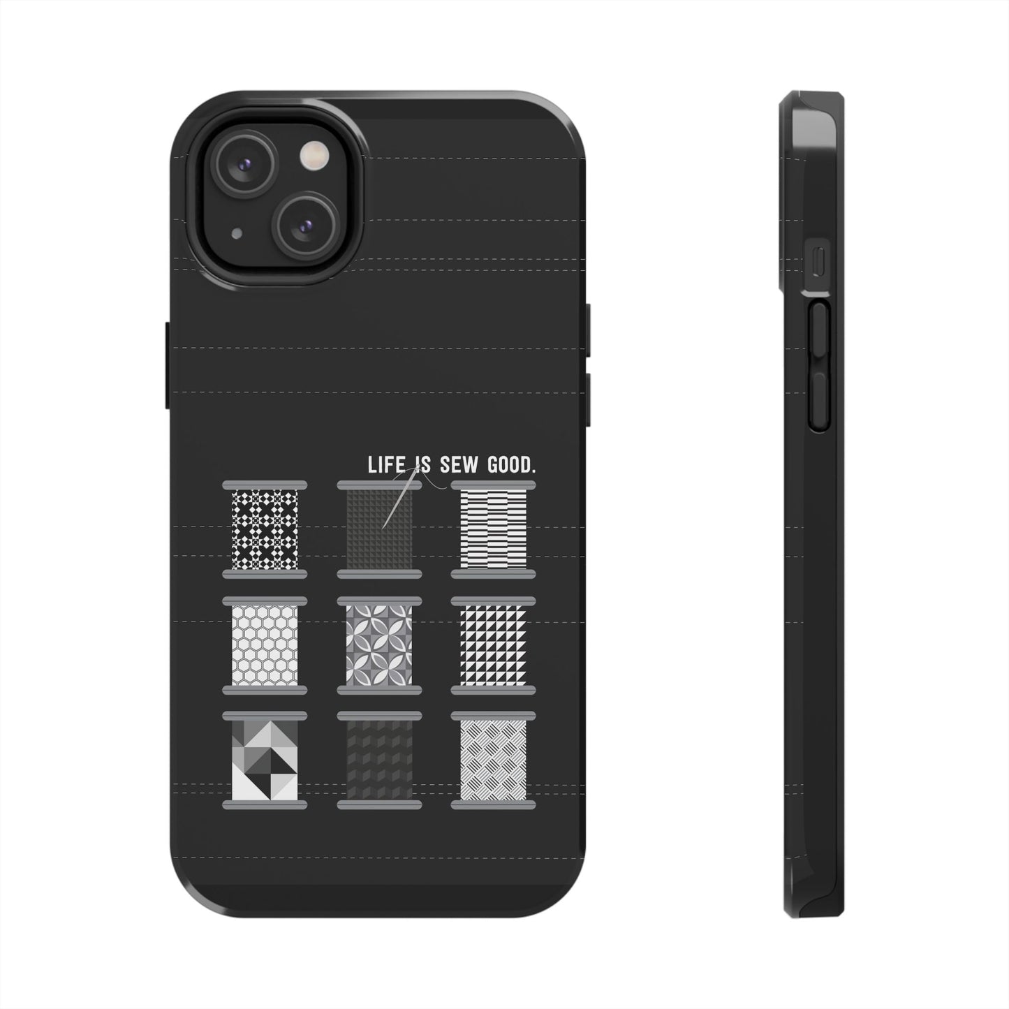 Life is SEW Good Phone Case - Black & White Spool Pattern Phone Case - Modern Quilt Pattern Phone Case (35 Phone Options for iPhone & Samsung)