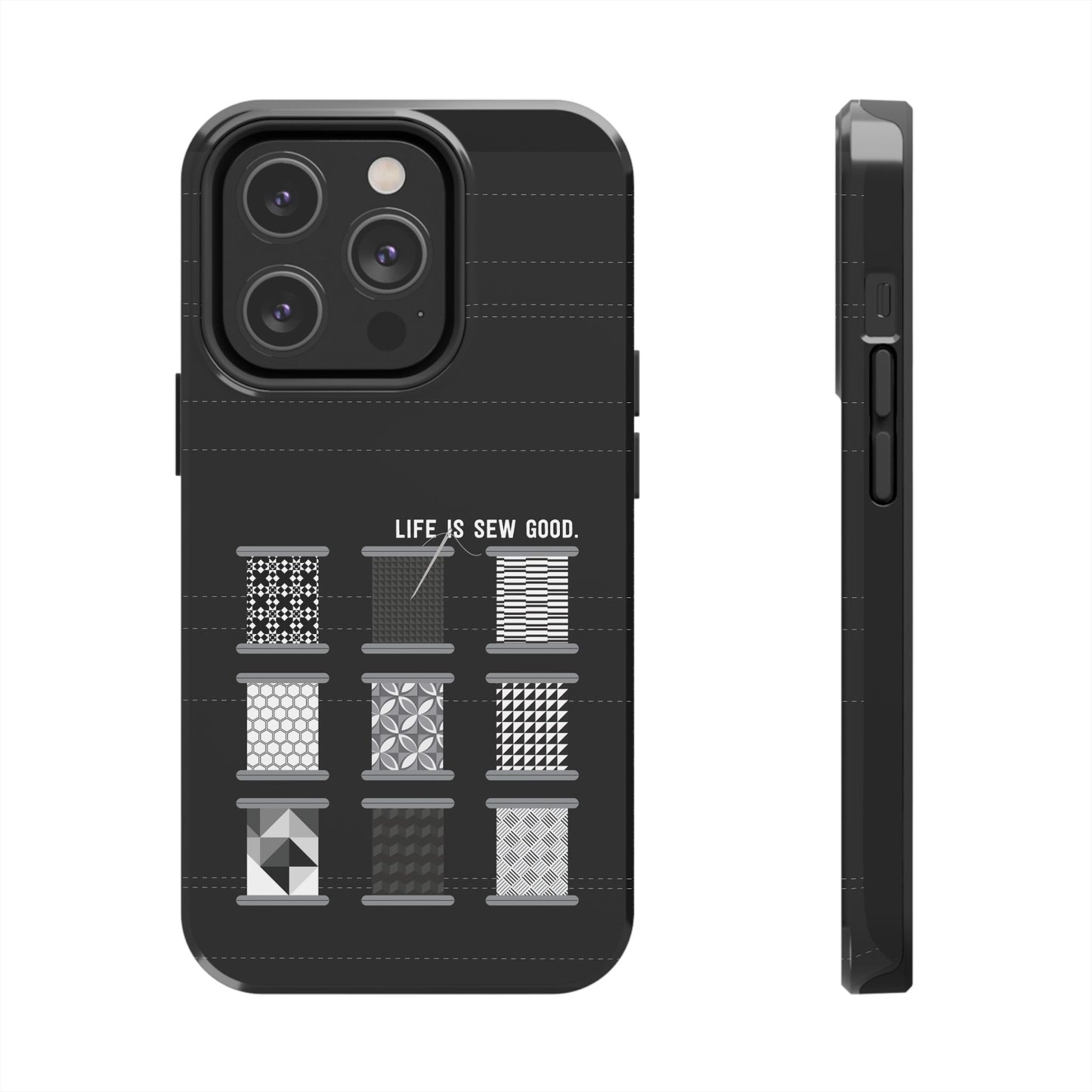 Life is SEW Good Phone Case - Black & White Spool Pattern Phone Case - Modern Quilt Pattern Phone Case (35 Phone Options for iPhone & Samsung)