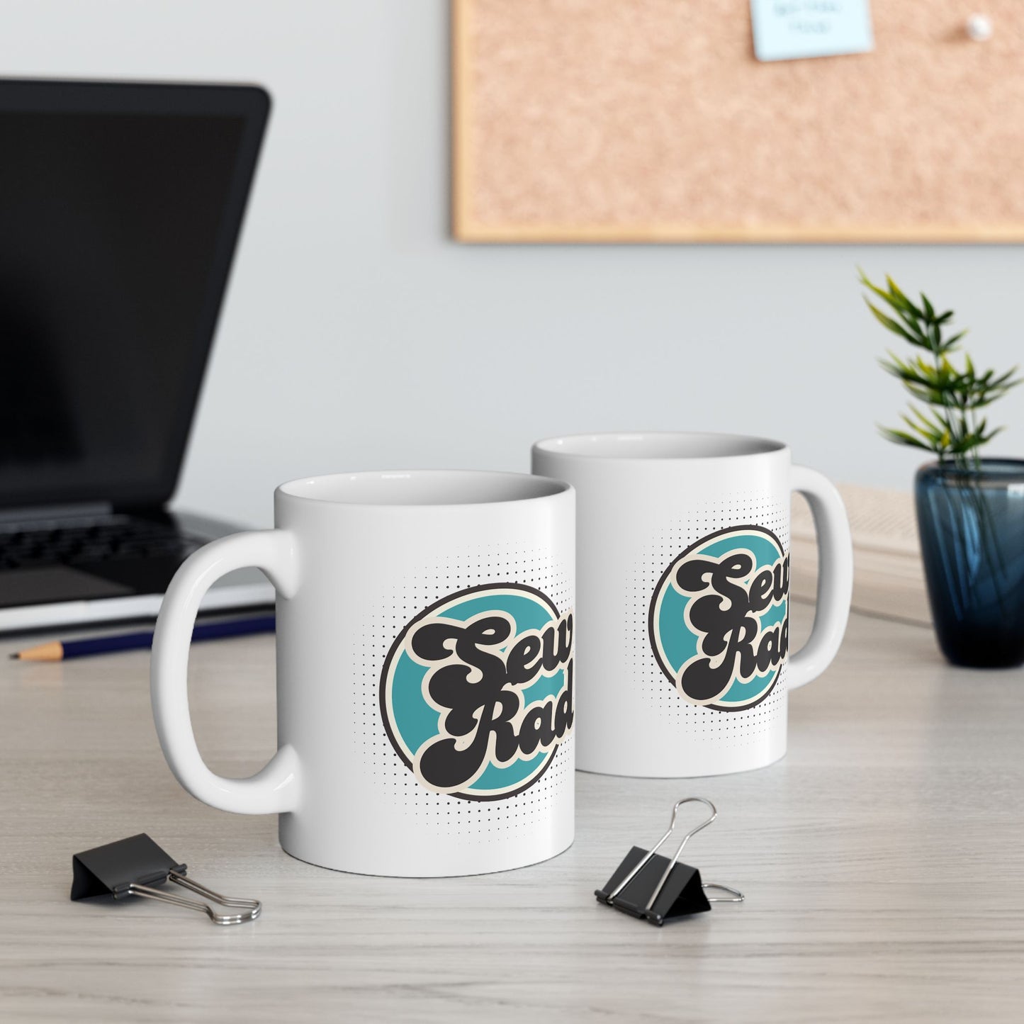 SEW RAD 11 oz. Mug - White - Sewing Friend Gift - Sewing Coffee Mug - Retro 80's Coffee Mug - Vintage-Inspired Sewing Mug