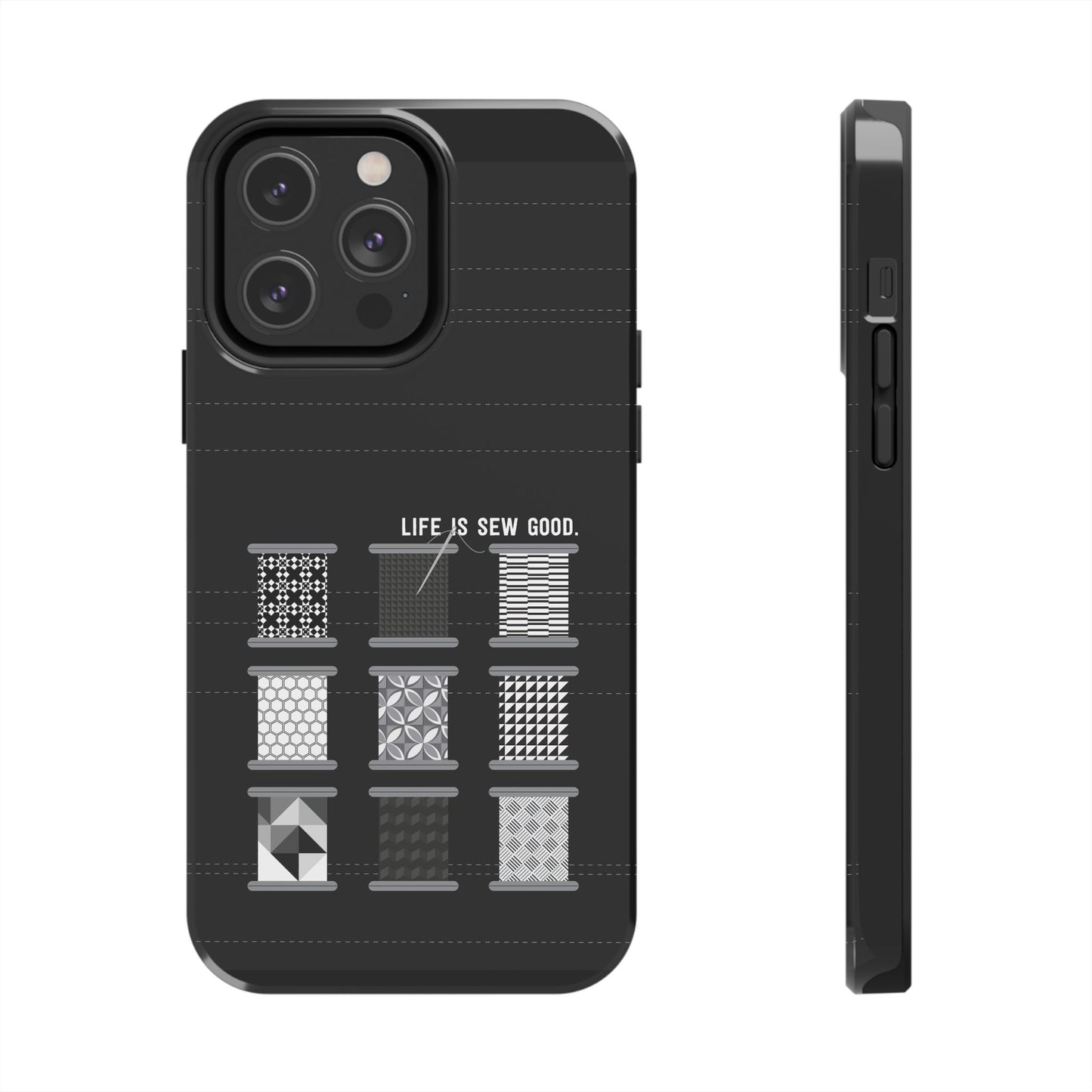 Life is SEW Good Phone Case - Black & White Spool Pattern Phone Case - Modern Quilt Pattern Phone Case (35 Phone Options for iPhone & Samsung)