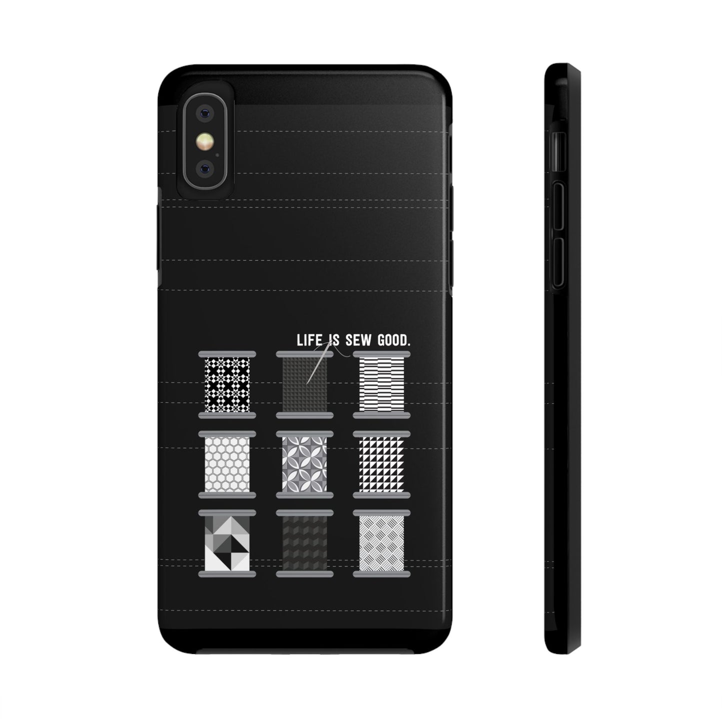 Life is SEW Good Phone Case - Black & White Spool Pattern Phone Case - Modern Quilt Pattern Phone Case (35 Phone Options for iPhone & Samsung)