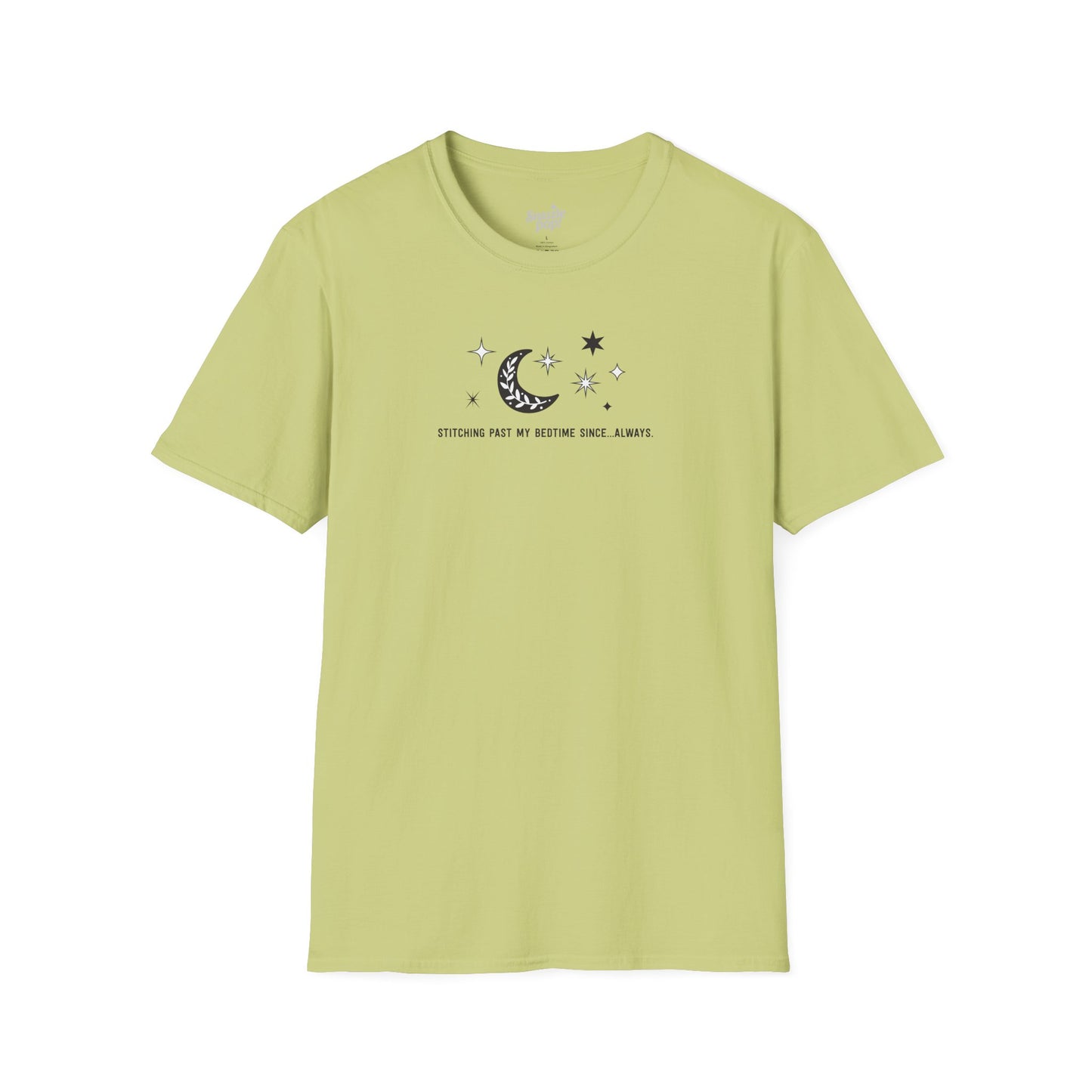 Stitching Past My Bedtime Since...Always. T-shirt - Unisex Softstyle Crafty Tee - Sew Night T-shirt, Embroidery, Quilting, Stitching (Inclusive Sizing: XS - 5X)