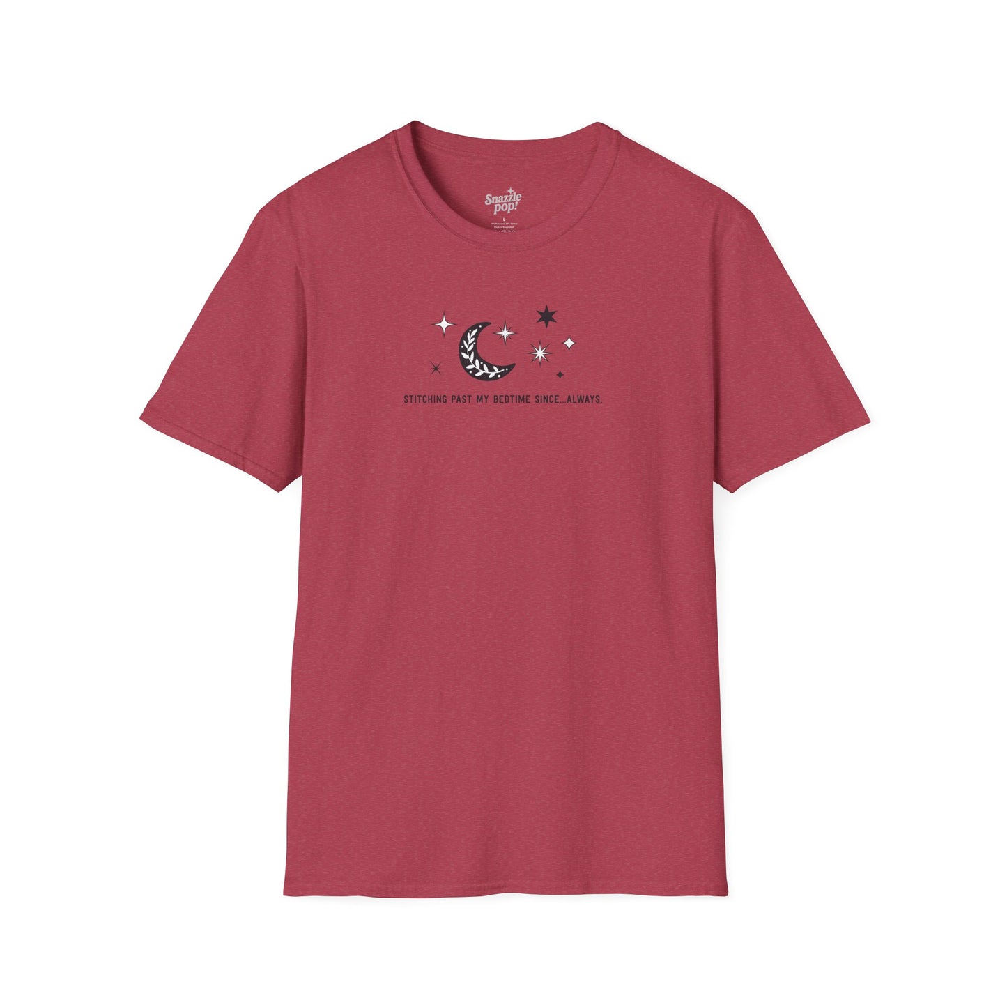Stitching Past My Bedtime Since...Always. T-shirt - Unisex Softstyle Crafty Tee - Sew Night T-shirt, Embroidery, Quilting, Stitching (Inclusive Sizing: XS - 5X)