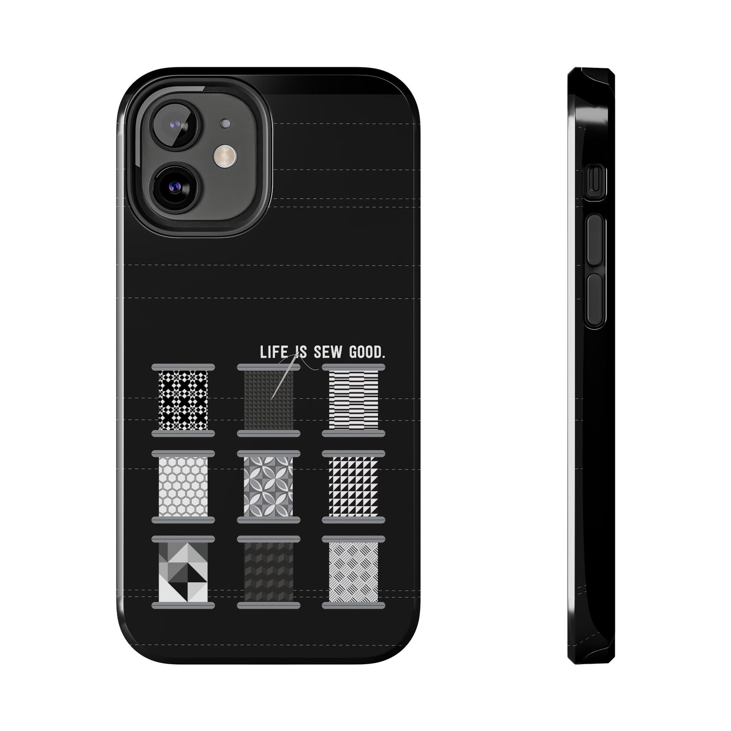 Life is SEW Good Phone Case - Black & White Spool Pattern Phone Case - Modern Quilt Pattern Phone Case (35 Phone Options for iPhone & Samsung)