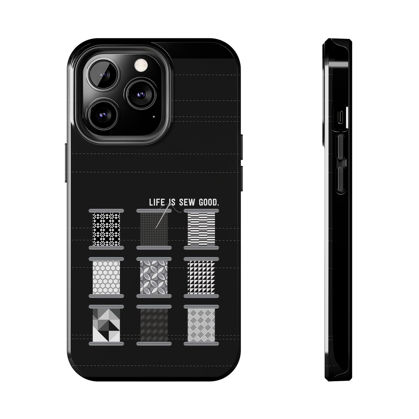 Life is SEW Good Phone Case - Black & White Spool Pattern Phone Case - Modern Quilt Pattern Phone Case (35 Phone Options for iPhone & Samsung)