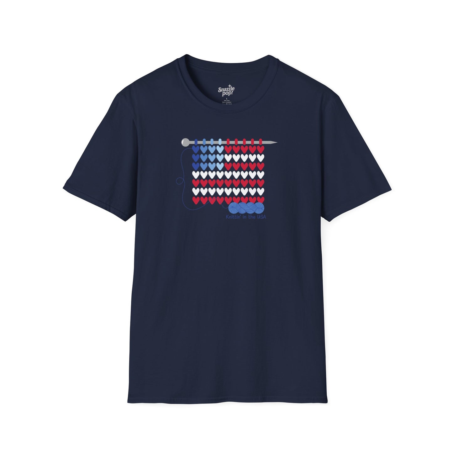 Knittin' in the USA T-shirt - Unisex Softstyle Patriotic Tee - Knitting T-shirt  (Inclusive Sizing: XS - 5X)