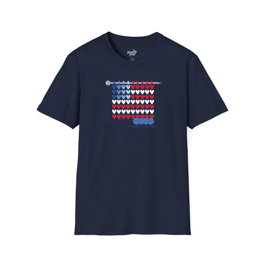 Knittin' in the USA T-shirt - Unisex Softstyle Patriotic Tee - Knitting T-shirt  (Inclusive Sizing: XS - 5X)