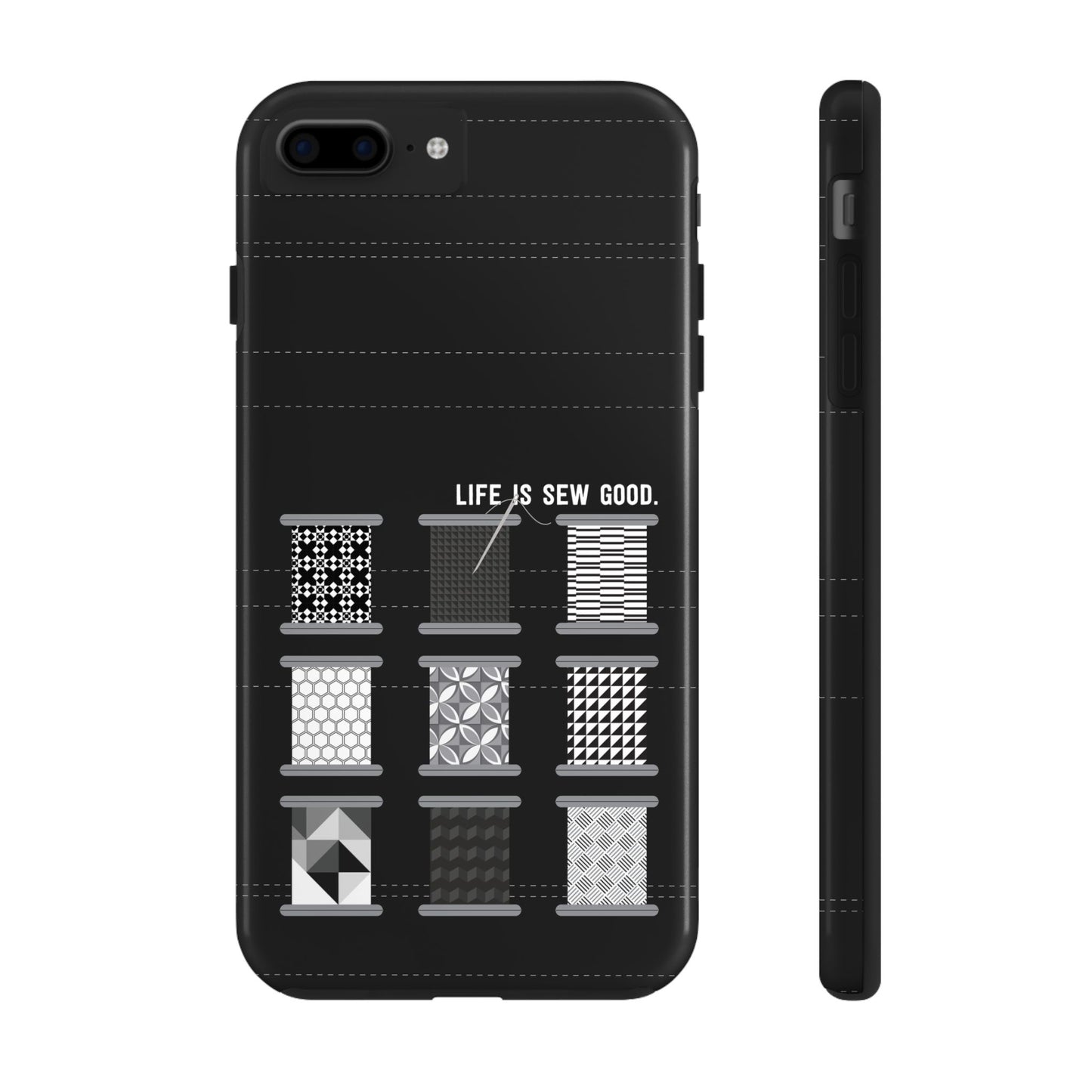Life is SEW Good Phone Case - Black & White Spool Pattern Phone Case - Modern Quilt Pattern Phone Case (35 Phone Options for iPhone & Samsung)
