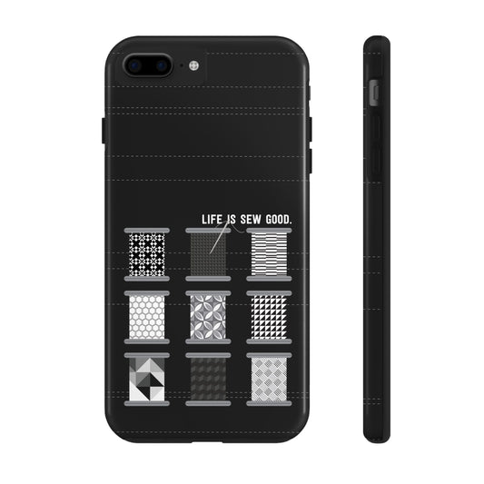 Life is SEW Good Phone Case - Black & White Spool Pattern Phone Case - Modern Quilt Pattern Phone Case (35 Phone Options for iPhone & Samsung)
