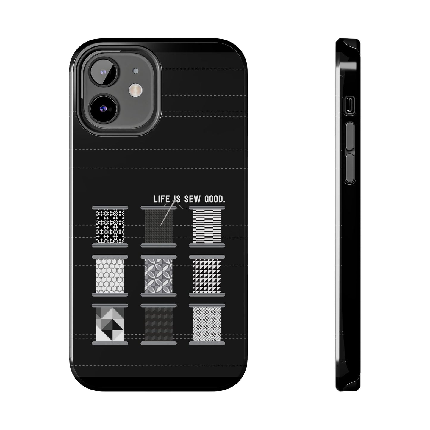 Life is SEW Good Phone Case - Black & White Spool Pattern Phone Case - Modern Quilt Pattern Phone Case (35 Phone Options for iPhone & Samsung)
