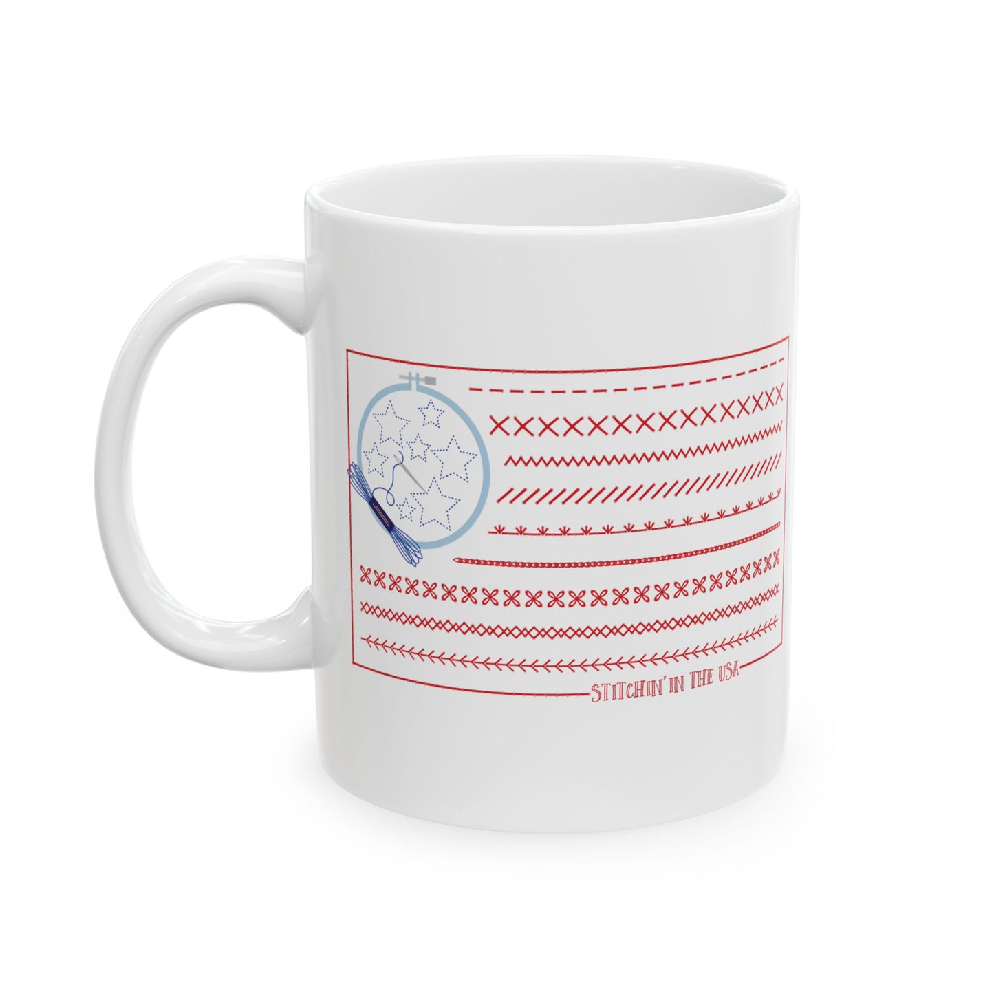 Stitchin' in the USA! 11 oz. Mug - White