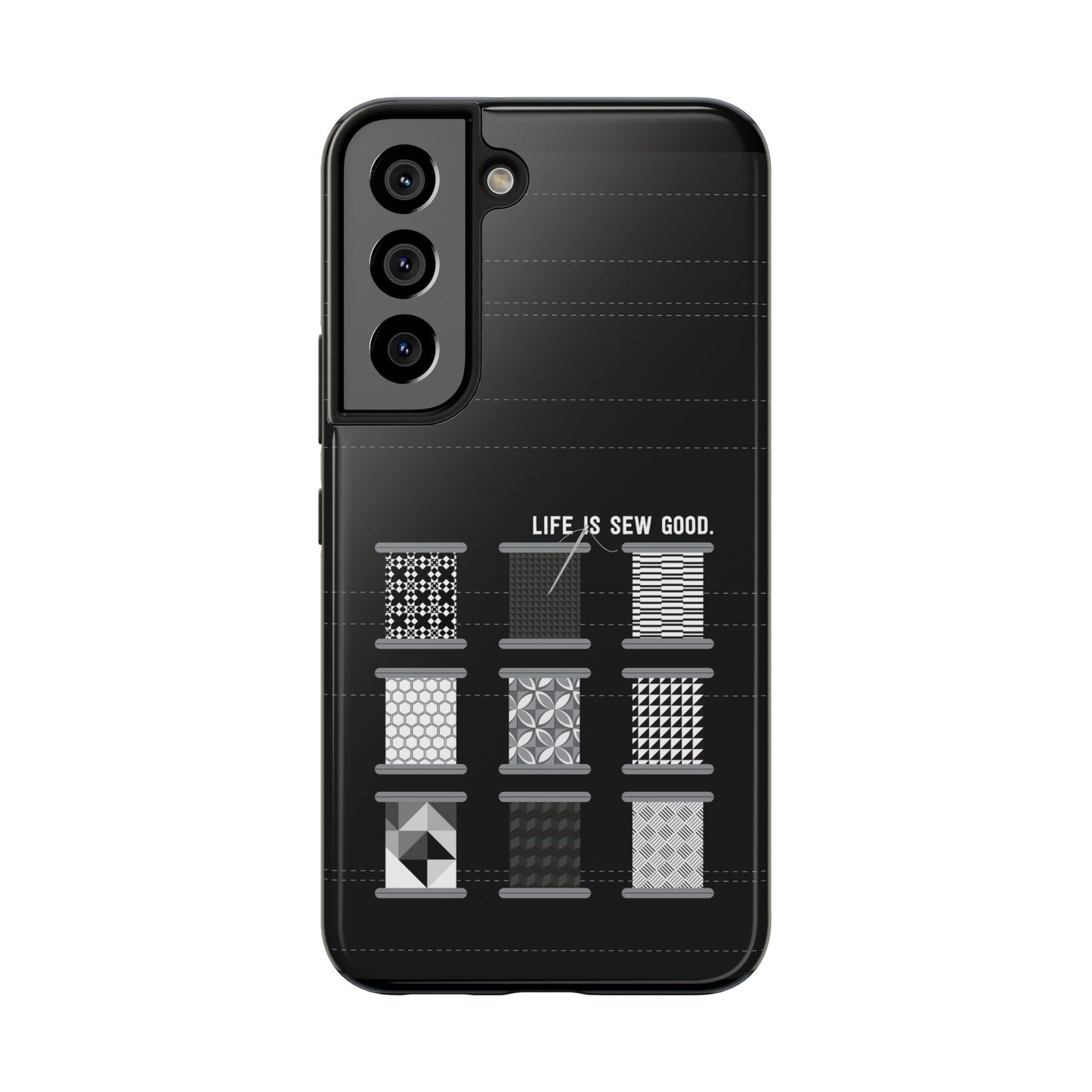 Life is SEW Good Phone Case - Black & White Spool Pattern Phone Case - Modern Quilt Pattern Phone Case (35 Phone Options for iPhone & Samsung)
