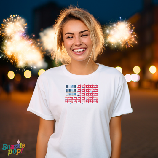 Stars, Stripes, & Stitches T-shirt - Unisex Softstyle Patriotic Tee - Sewing T-shirt (Inclusive Sizing: XS-5x)