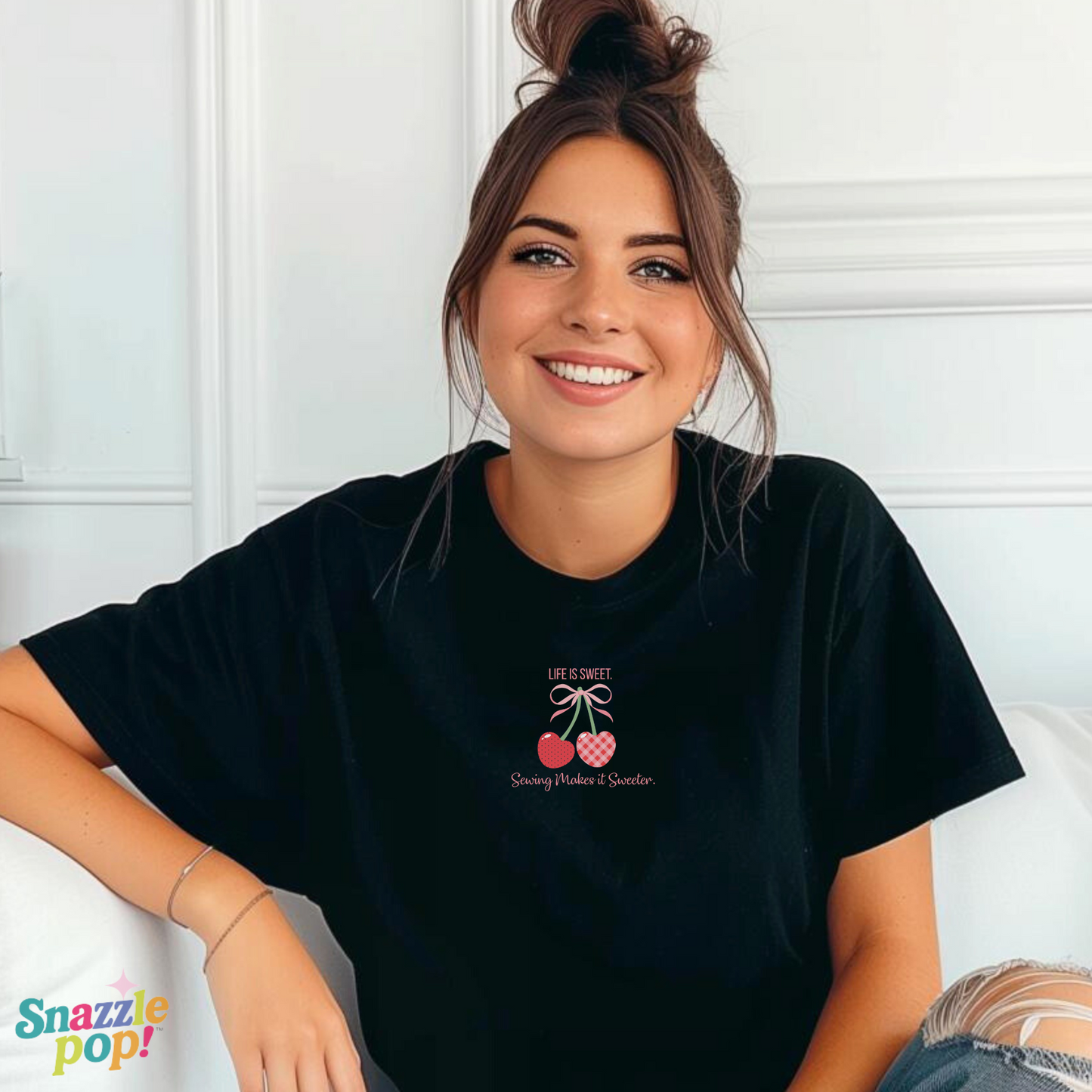 Life Is Sweet. Sewing Makes It Sweeter. Unisex Softstyle T-Shirt - Sewing Cherry Tee (Inclusive Sizing: XS - 5X)