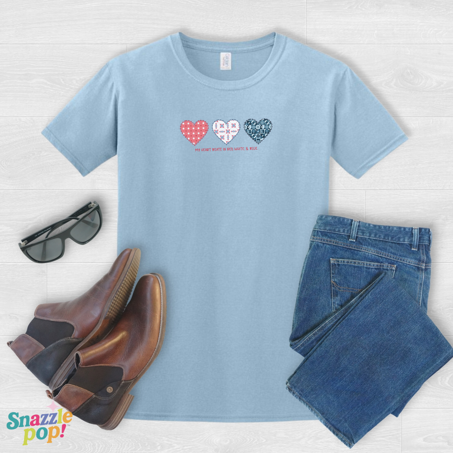 My Heart Beats in Red, White, & Blue! T-shirt - Unisex Softstyle Patriotic Tee - Sewing T-shirt Sew Night T-shirt, Embroidery, Quilting, Stitching Tee (Inclusive Sizing: XS - 5X)