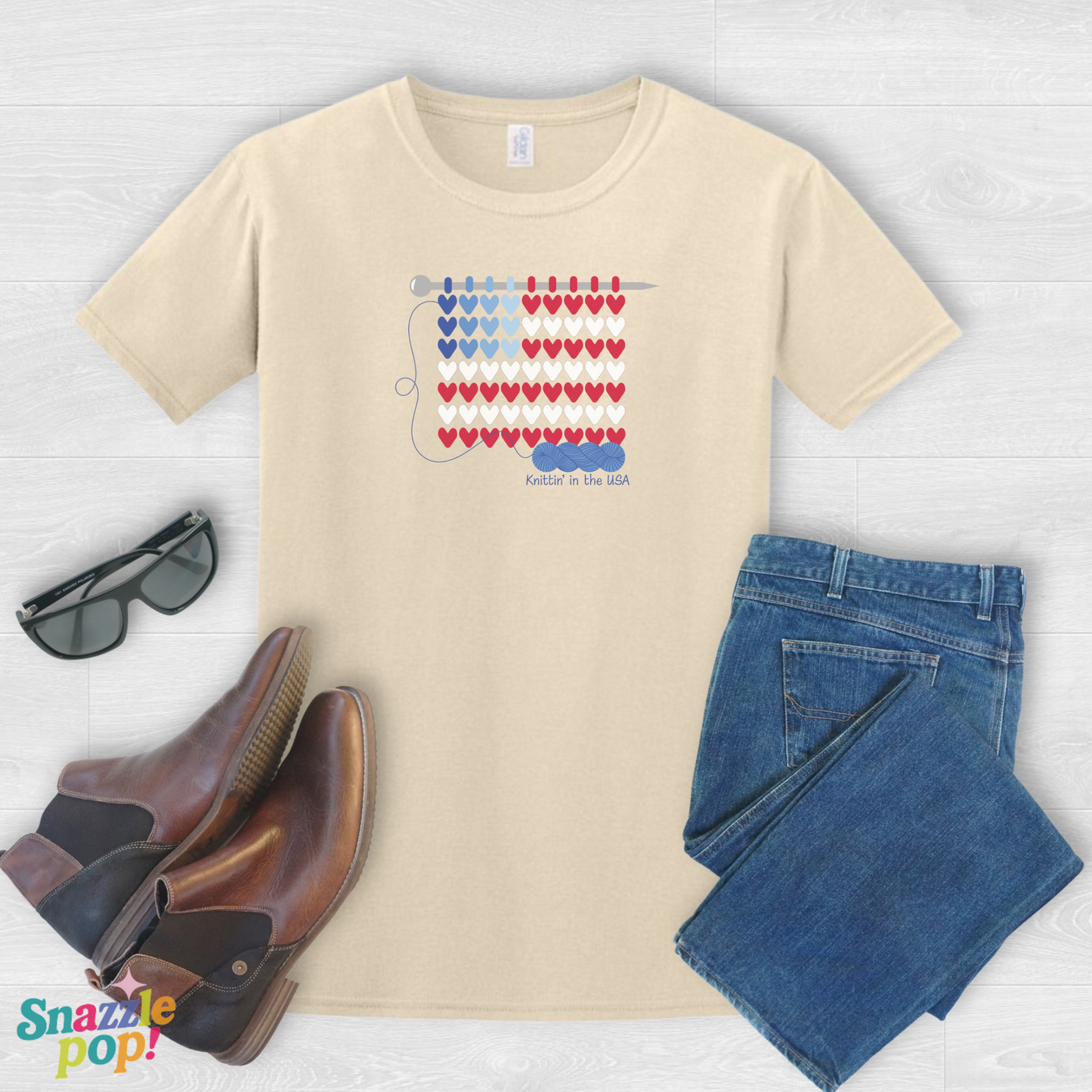 Knittin' in the USA T-shirt - Unisex Softstyle Patriotic Tee - Knitting T-shirt  (Inclusive Sizing: XS - 5X)