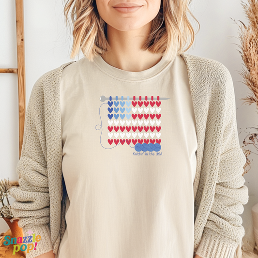 Knittin' in the USA T-shirt - Unisex Softstyle Patriotic Tee - Knitting T-shirt  (Inclusive Sizing: XS - 5X)