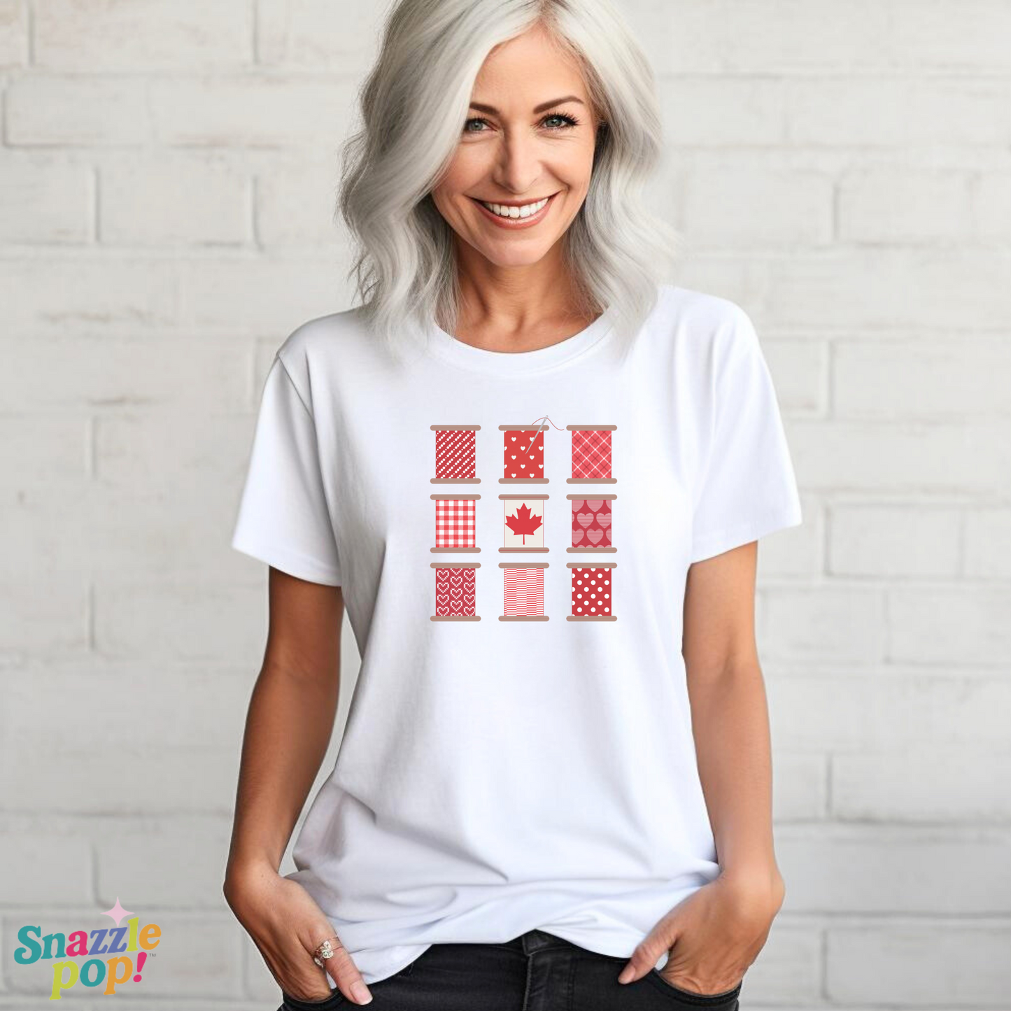 Sew Canada! T-shirt - Unisex Softstyle Patriotic Tee - Sewing T-shirt - Sewing Spools Tee (Inclusive Sizing: XS - 5X)