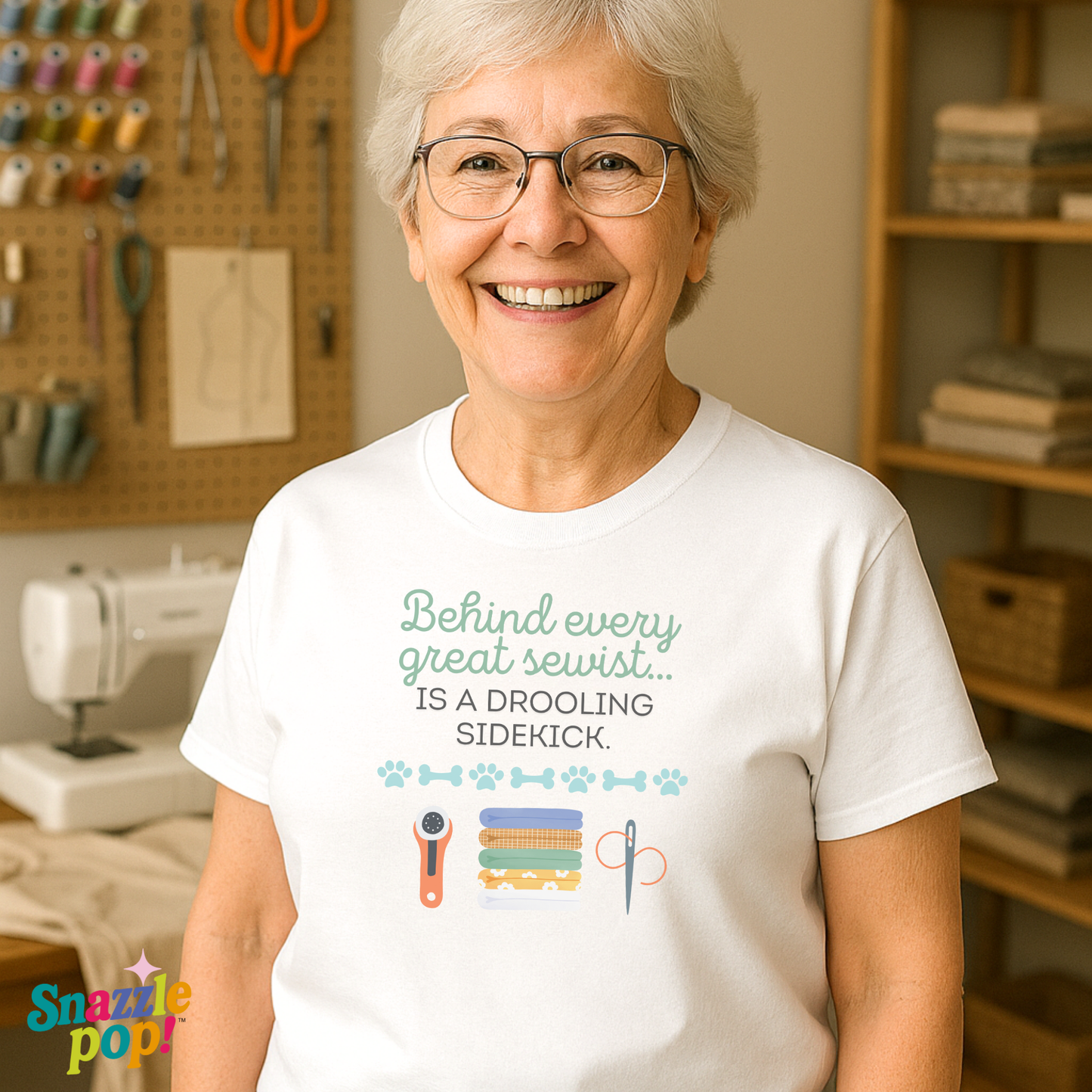 Behind Every Great Sewist Is a Drooling Sidekick Shirt – Funny Sewing T-Shirt – Dog Mom Gift – Quilter Humor Tee – Matching Pet and Owner Outfit (Inclusive Sizing: S - 5X)