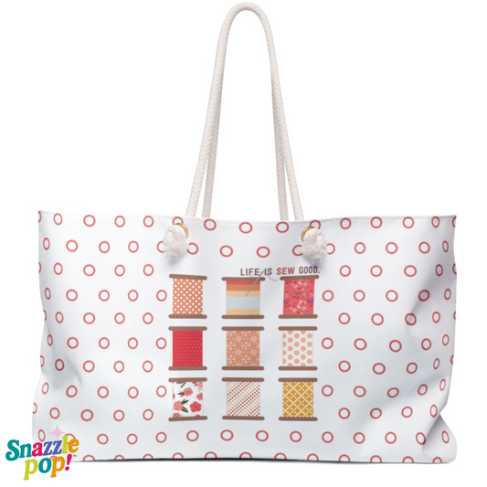 Life Is SEW Good (Sunset Colorway) Quilty Weekender Bag -  Ideal for Crafters, Quilters, Travel, Gifts, and Everyday Use - Sewing Gift - Thread and Spools Tote