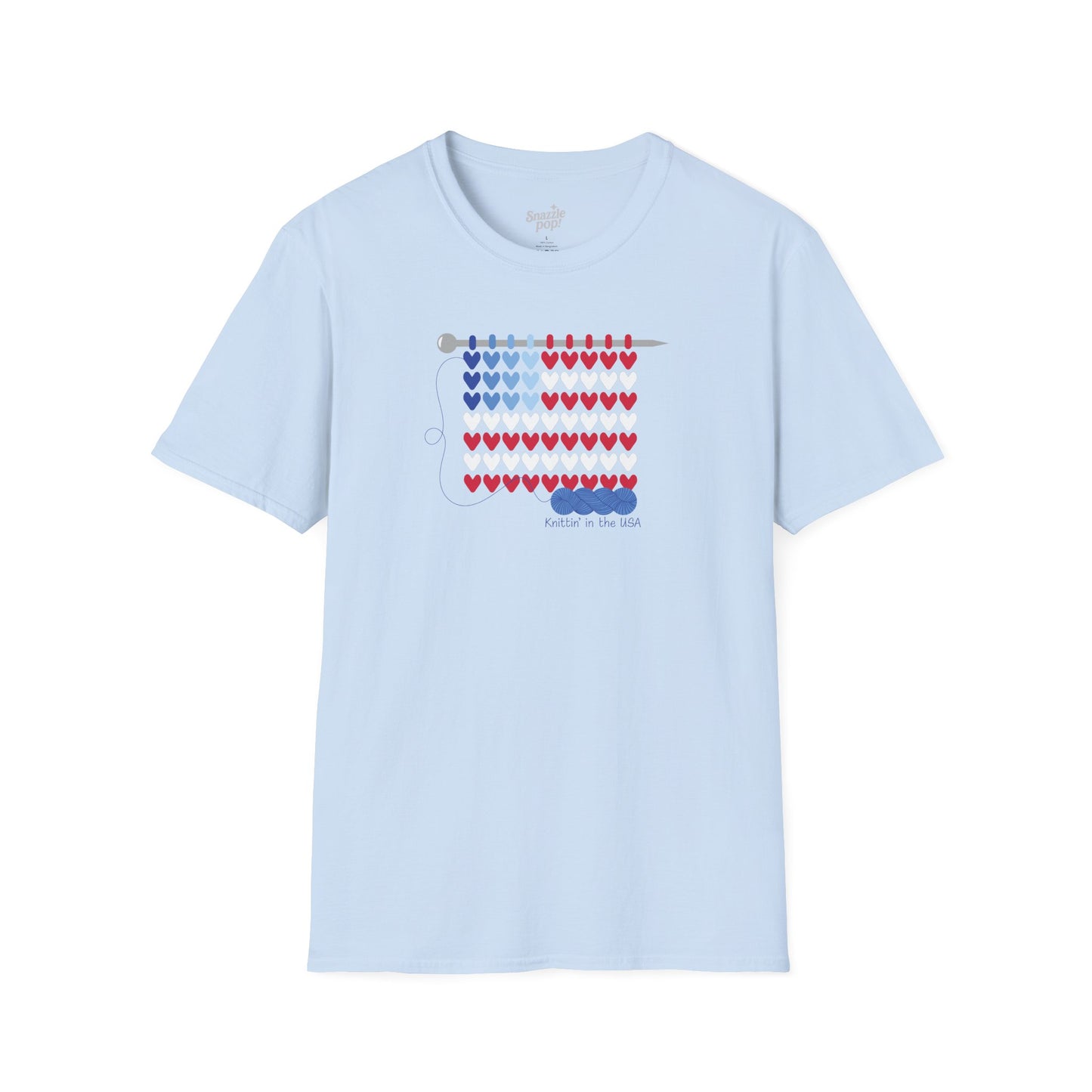 Knittin' in the USA T-shirt - Unisex Softstyle Patriotic Tee - Knitting T-shirt  (Inclusive Sizing: XS - 5X)