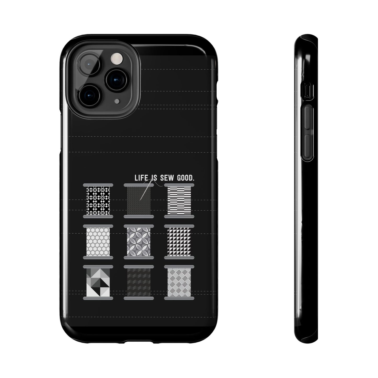 Life is SEW Good Phone Case - Black & White Spool Pattern Phone Case - Modern Quilt Pattern Phone Case (35 Phone Options for iPhone & Samsung)