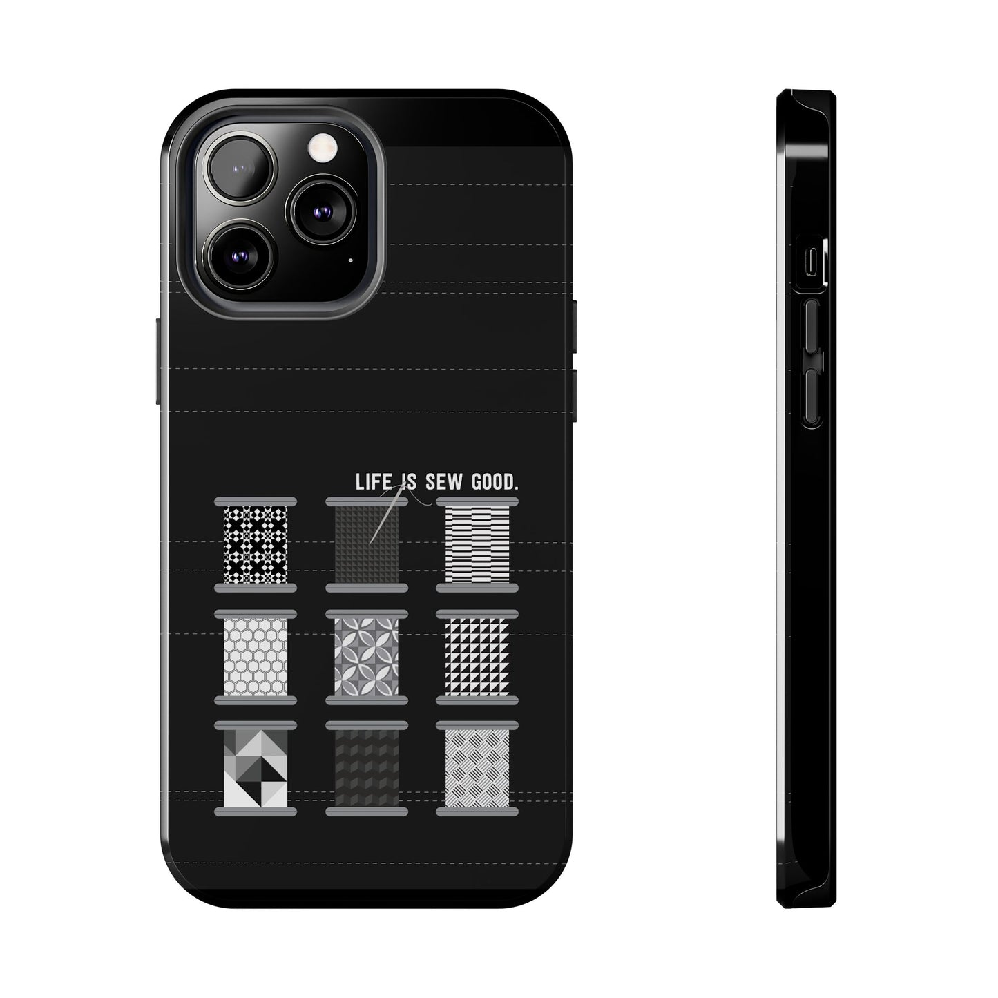 Life is SEW Good Phone Case - Black & White Spool Pattern Phone Case - Modern Quilt Pattern Phone Case (35 Phone Options for iPhone & Samsung)