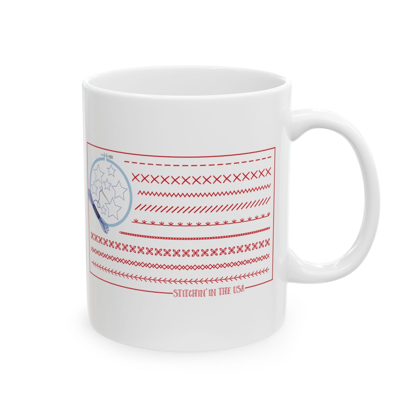 Stitchin' in the USA! 11 oz. Mug - White