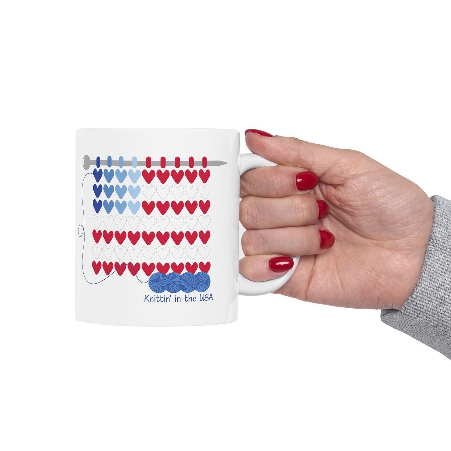 Knittin' in the USA! 11 oz. Mug - White