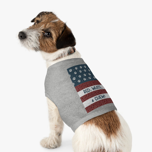 Red, White, & CHEW! Vintage Patriotic Pet Tank Top -  Dog Apparel - 4th of July Pet Outfit | Cute Pet Gift (Sizes M, L, XL)
