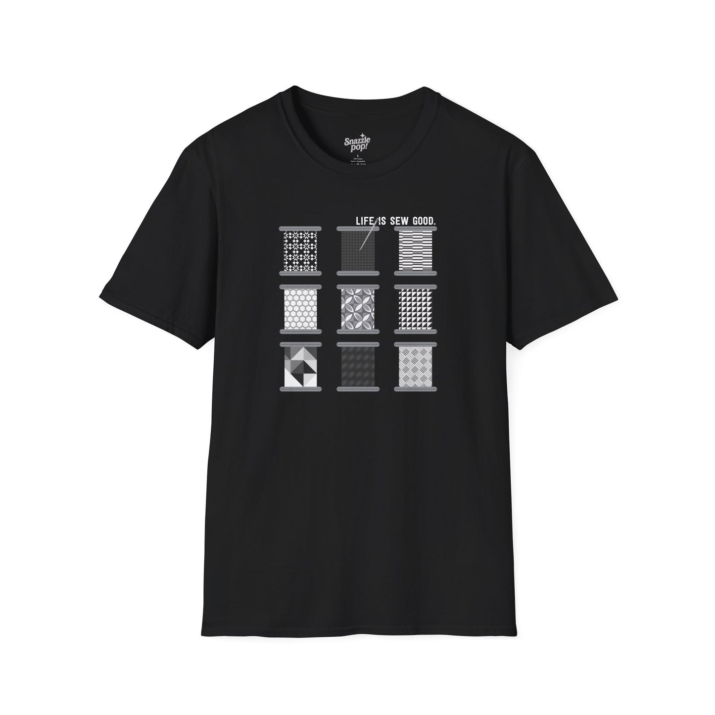 Life Is SEW Good T-shirt (Black & White Colorway) - Unisex Softstyle Sewing Tee - Sewing T-shirt - Quilting T-shirt (Inclusive Sizing: XS - 5X)