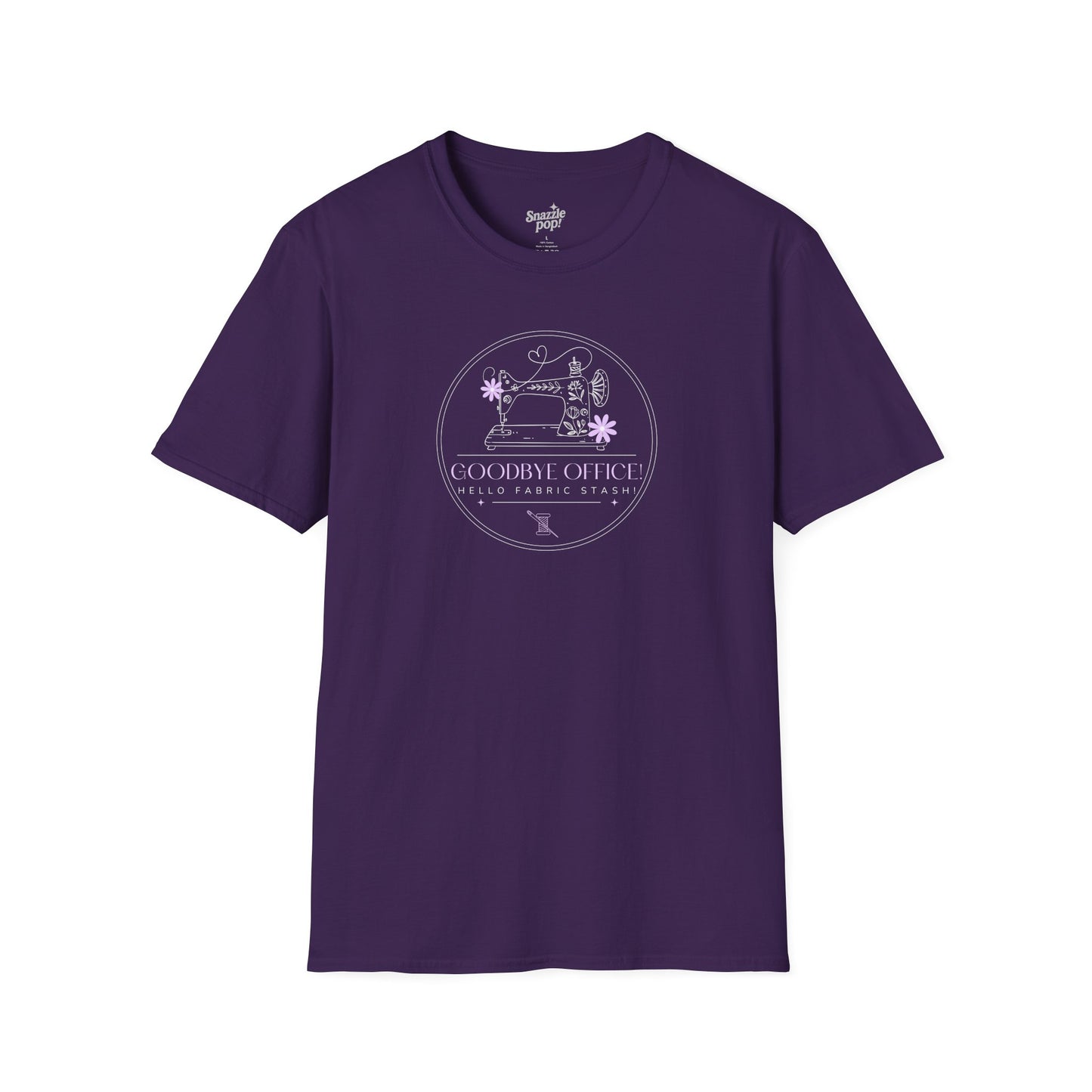 Goodbye Office, Hello Fabric Stash! Retirement T-shirt - Unisex Softstyle Sewing Tee - Retirement Tee (Inclusive Sizing: S - 5X)