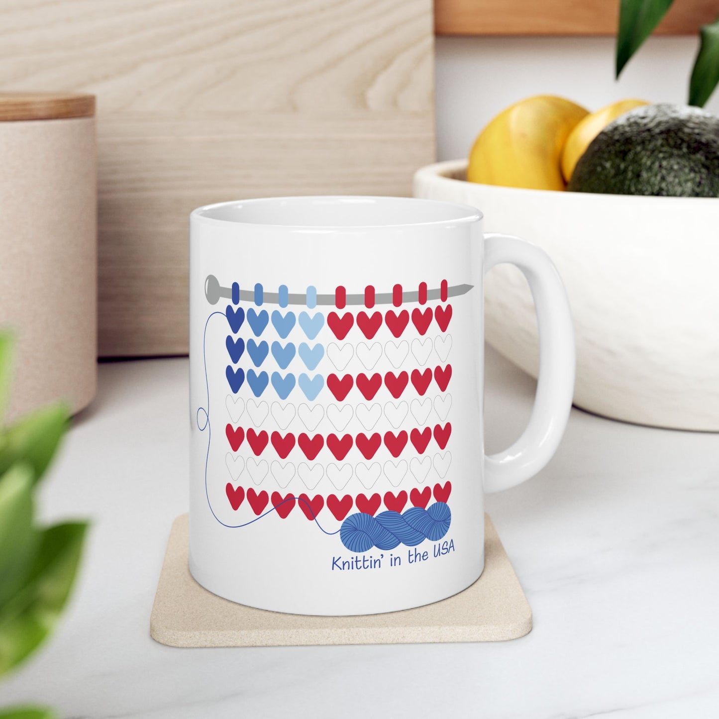 Knittin' in the USA! 11 oz. Mug - White