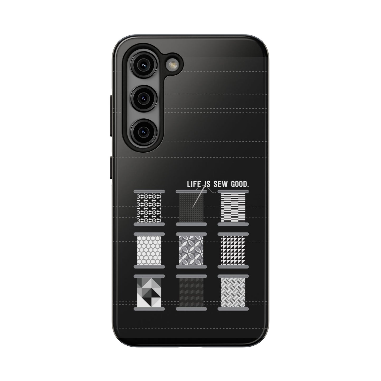 Life is SEW Good Phone Case - Black & White Spool Pattern Phone Case - Modern Quilt Pattern Phone Case (35 Phone Options for iPhone & Samsung)