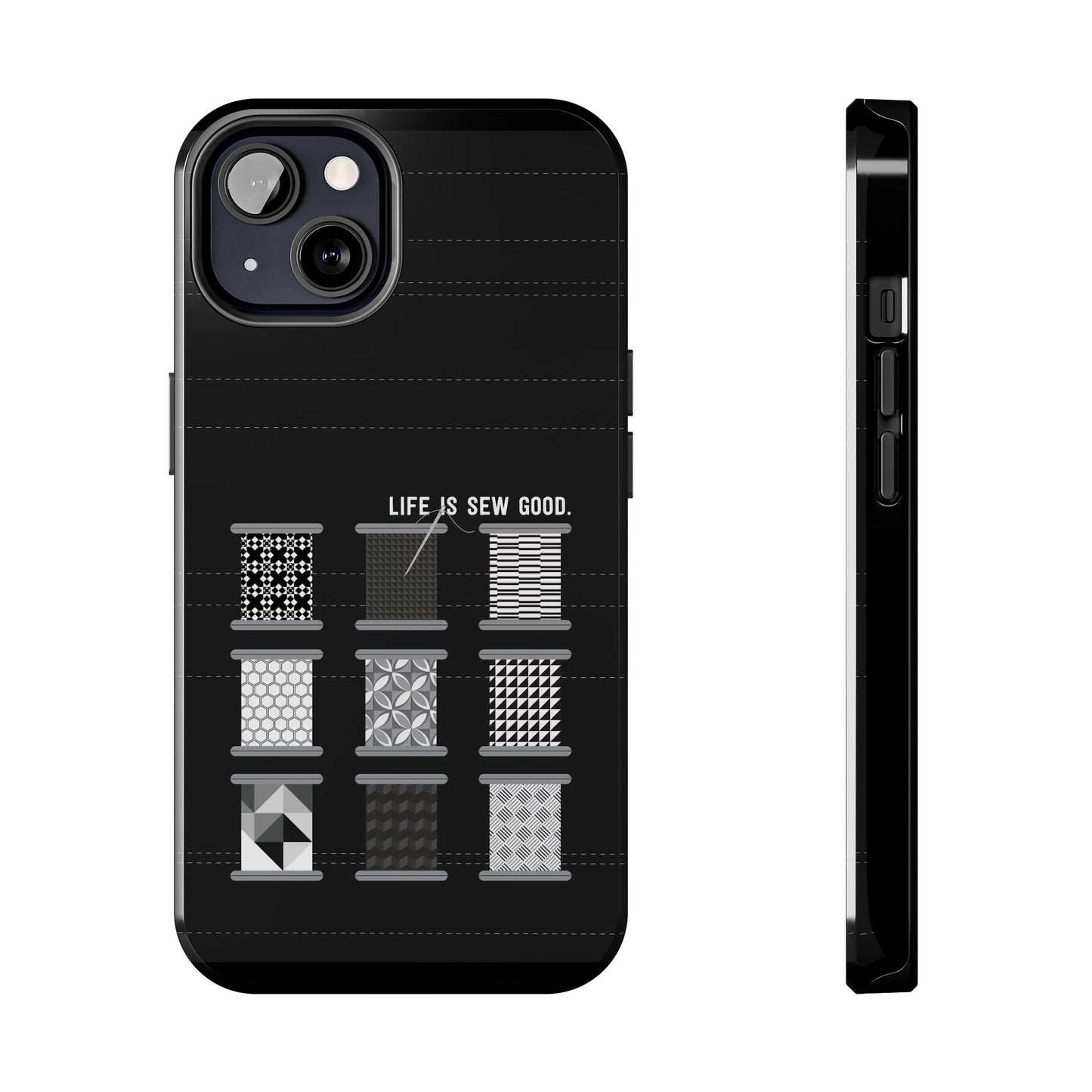 Life is SEW Good Phone Case - Black & White Spool Pattern Phone Case - Modern Quilt Pattern Phone Case (35 Phone Options for iPhone & Samsung)
