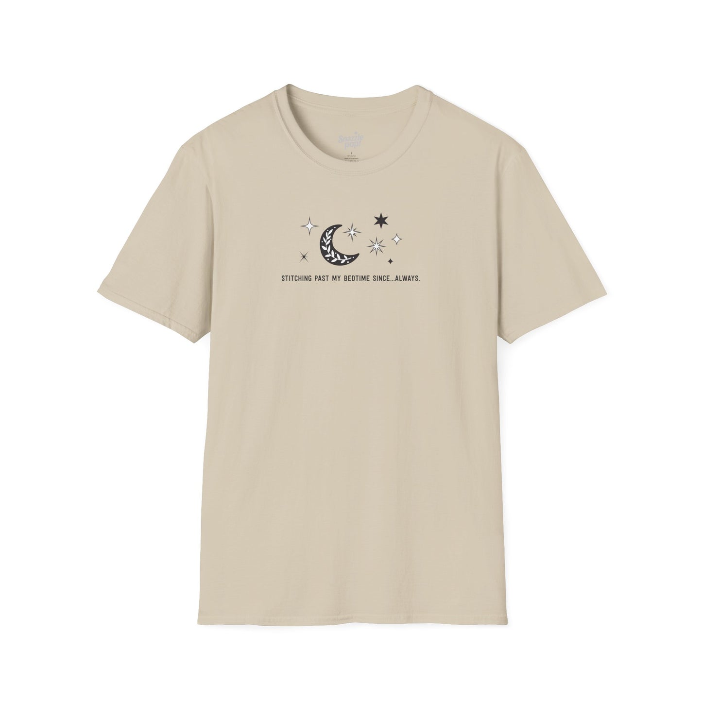 Stitching Past My Bedtime Since...Always. T-shirt - Unisex Softstyle Crafty Tee - Sew Night T-shirt, Embroidery, Quilting, Stitching (Inclusive Sizing: XS - 5X)