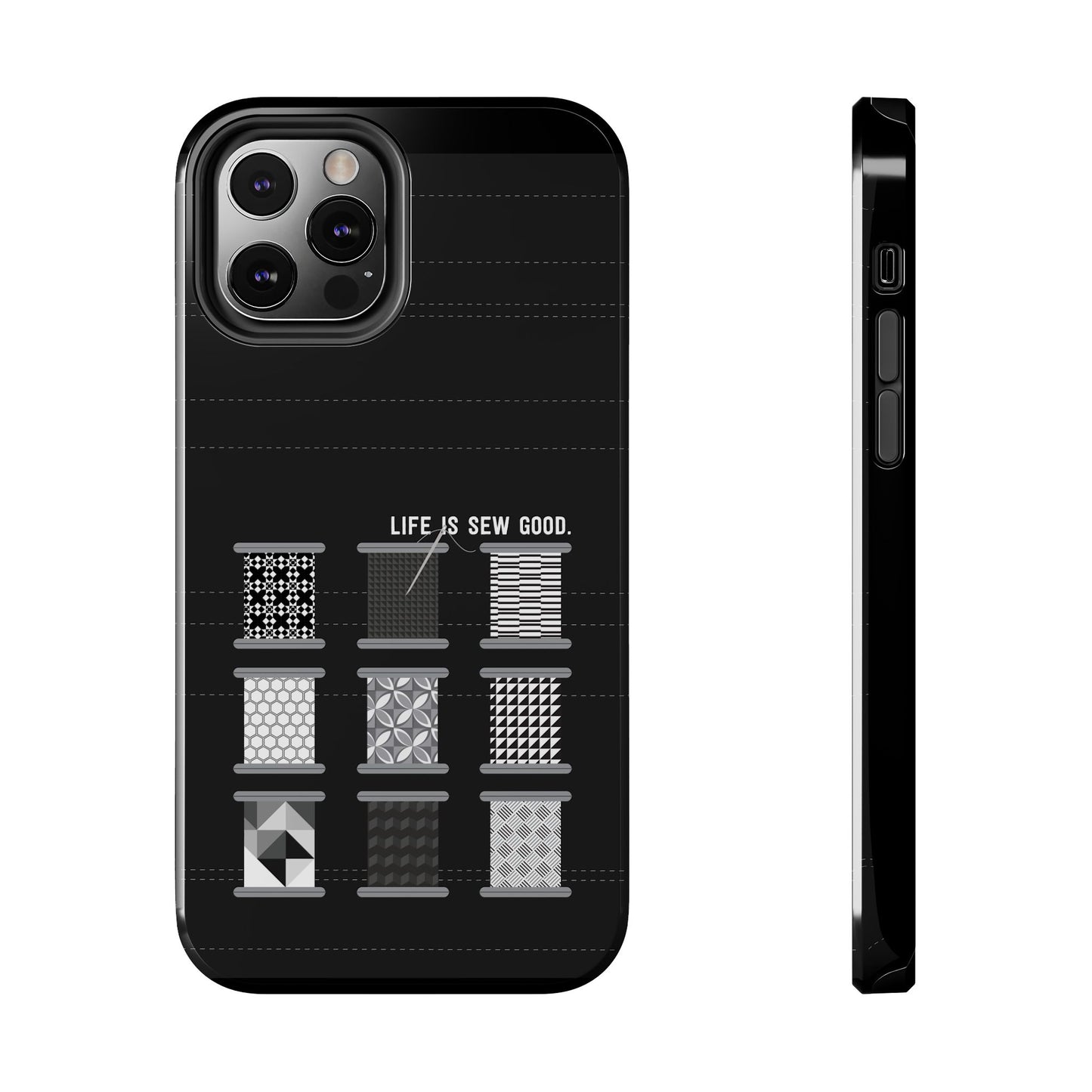 Life is SEW Good Phone Case - Black & White Spool Pattern Phone Case - Modern Quilt Pattern Phone Case (35 Phone Options for iPhone & Samsung)