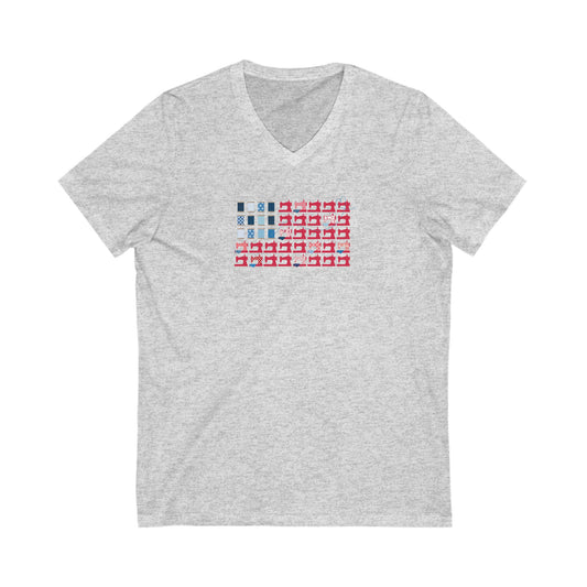 Stars, Stripes & Stitches! V-Neck Tee - Unisex Jersey Short Sleeve V-Neck Shirt
