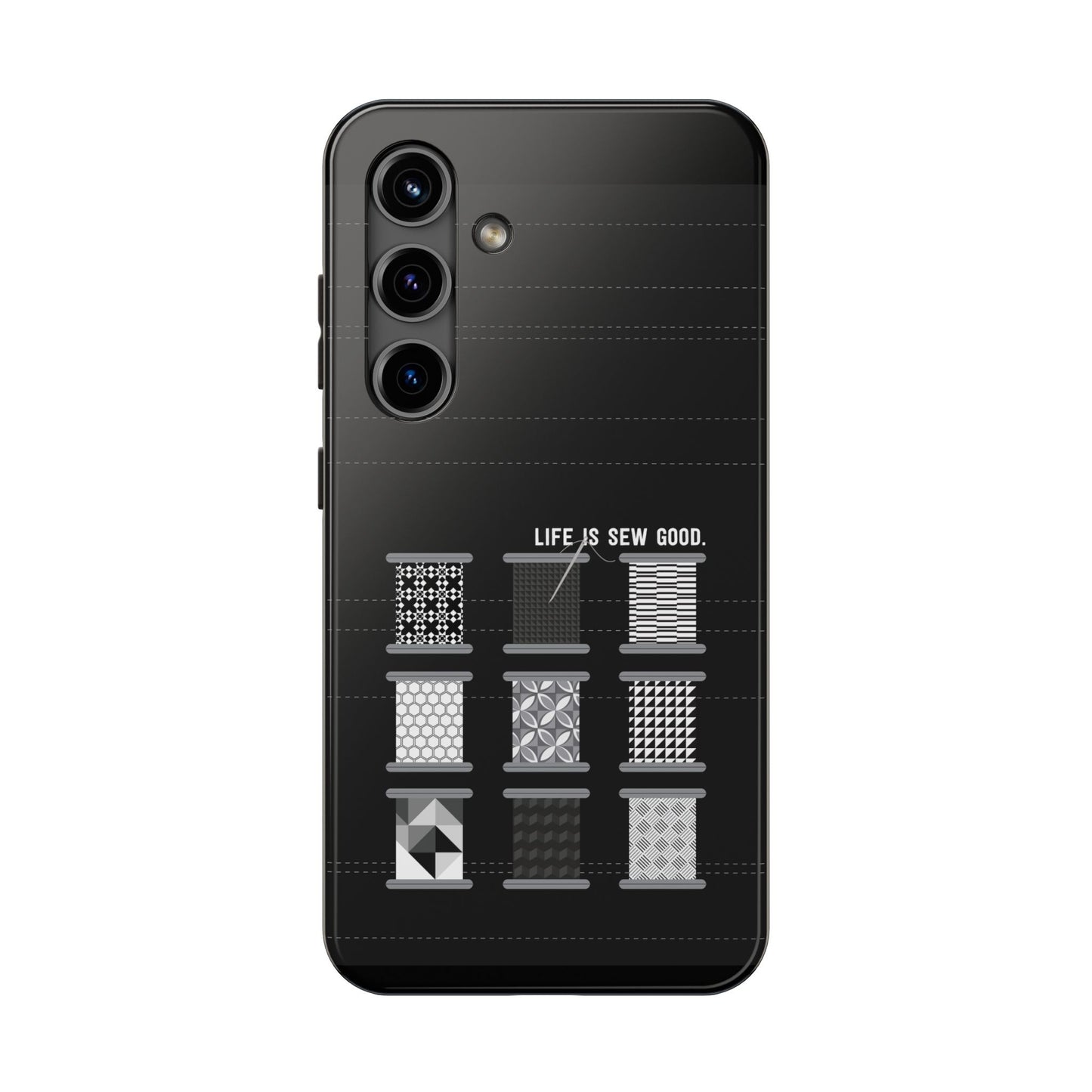 Life is SEW Good Phone Case - Black & White Spool Pattern Phone Case - Modern Quilt Pattern Phone Case (35 Phone Options for iPhone & Samsung)
