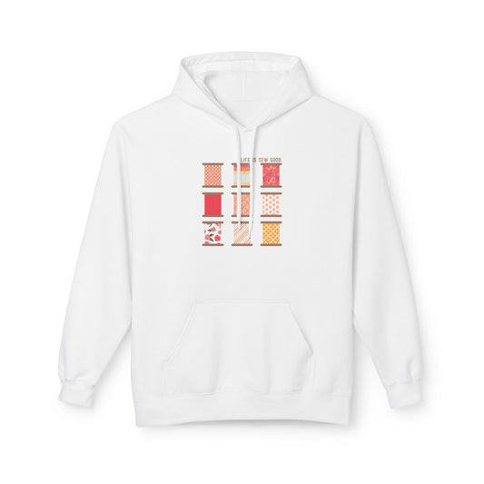 Life is SEW Good (Sunset Colorway) Unisex Hoodie with Front Pocket - Hooded Sewing-Themed Sweatshirt